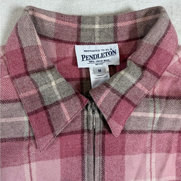Pendleton 100% Wool Women's Size M Vintage Pink and Gray Plaid Full Zip Coat - Picture 3 of 7